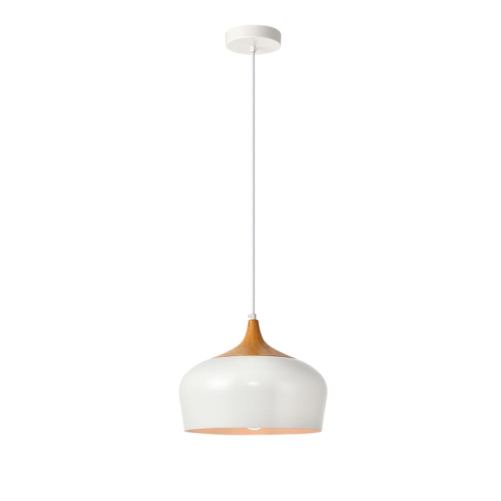 Nora Collection Pendant D11.5in H9in Lt:1 frosted white and natural wood finish. Picture 2