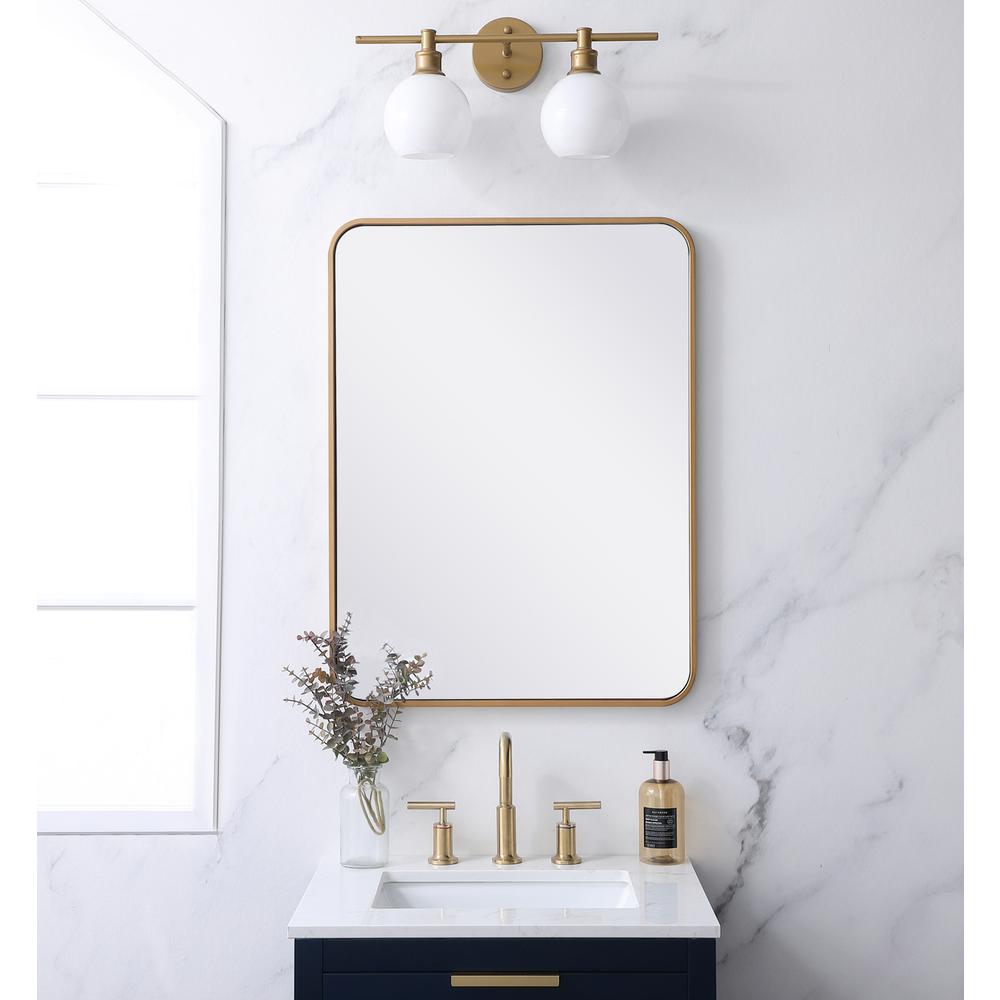 Soft corner metal rectangular mirror 24x32 inch in Brass. Picture 9