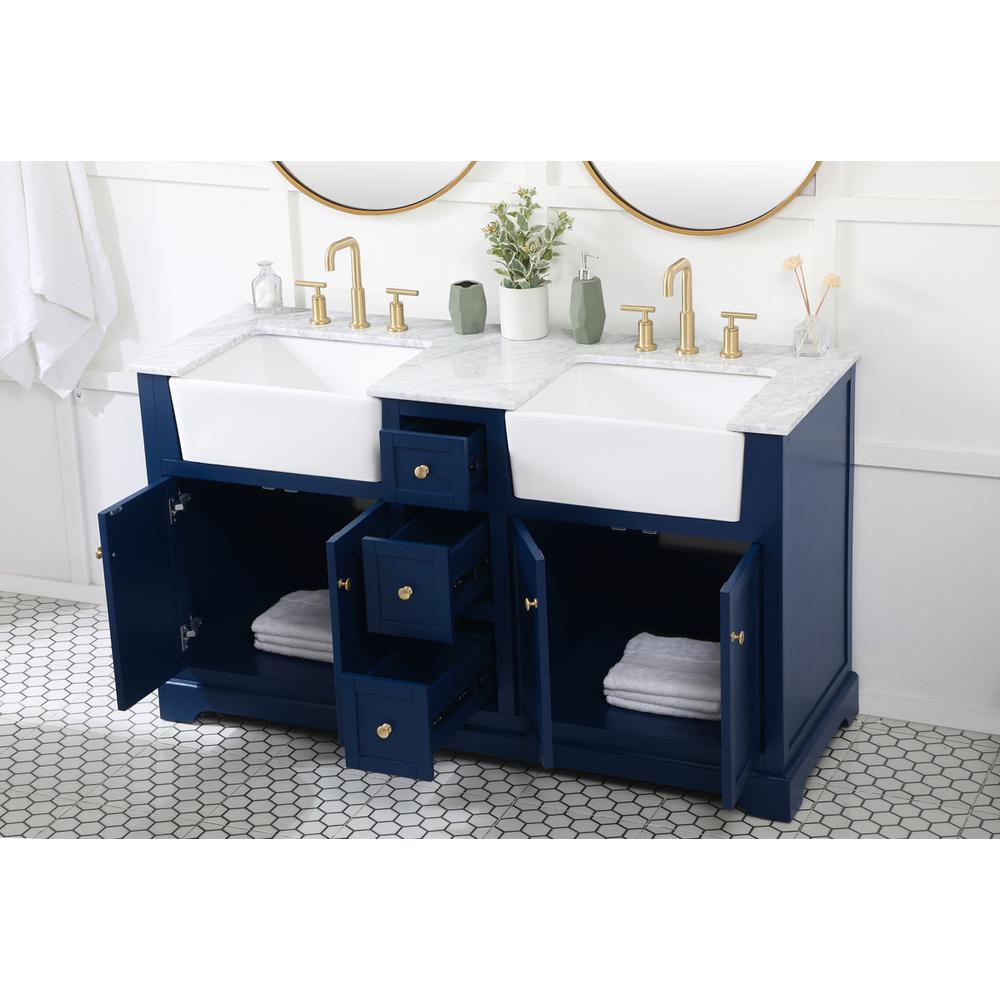 60 inch double bathroom vanity in blue. Picture 3