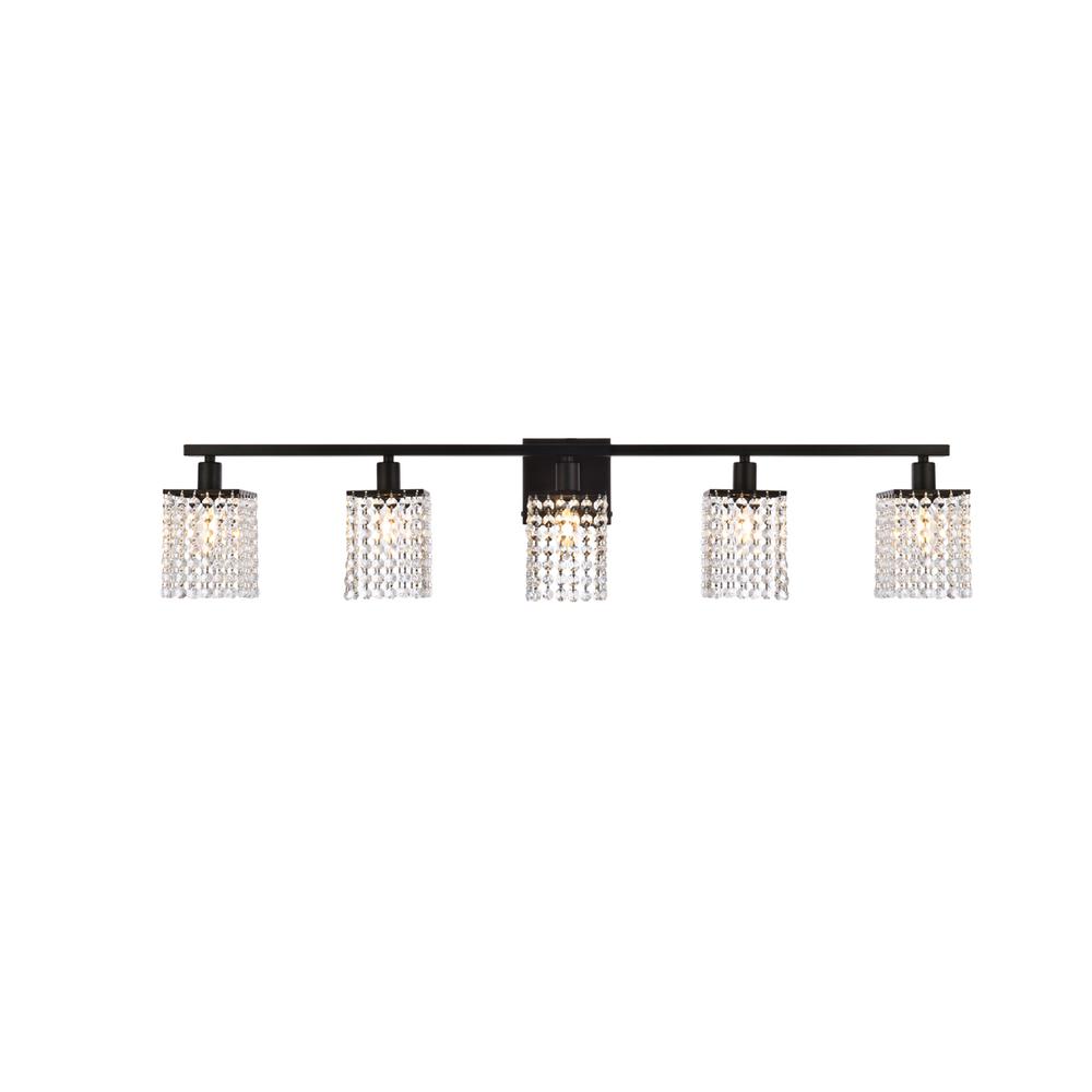 Phineas 5 lights bath sconce in black with clear crystals. Picture 1