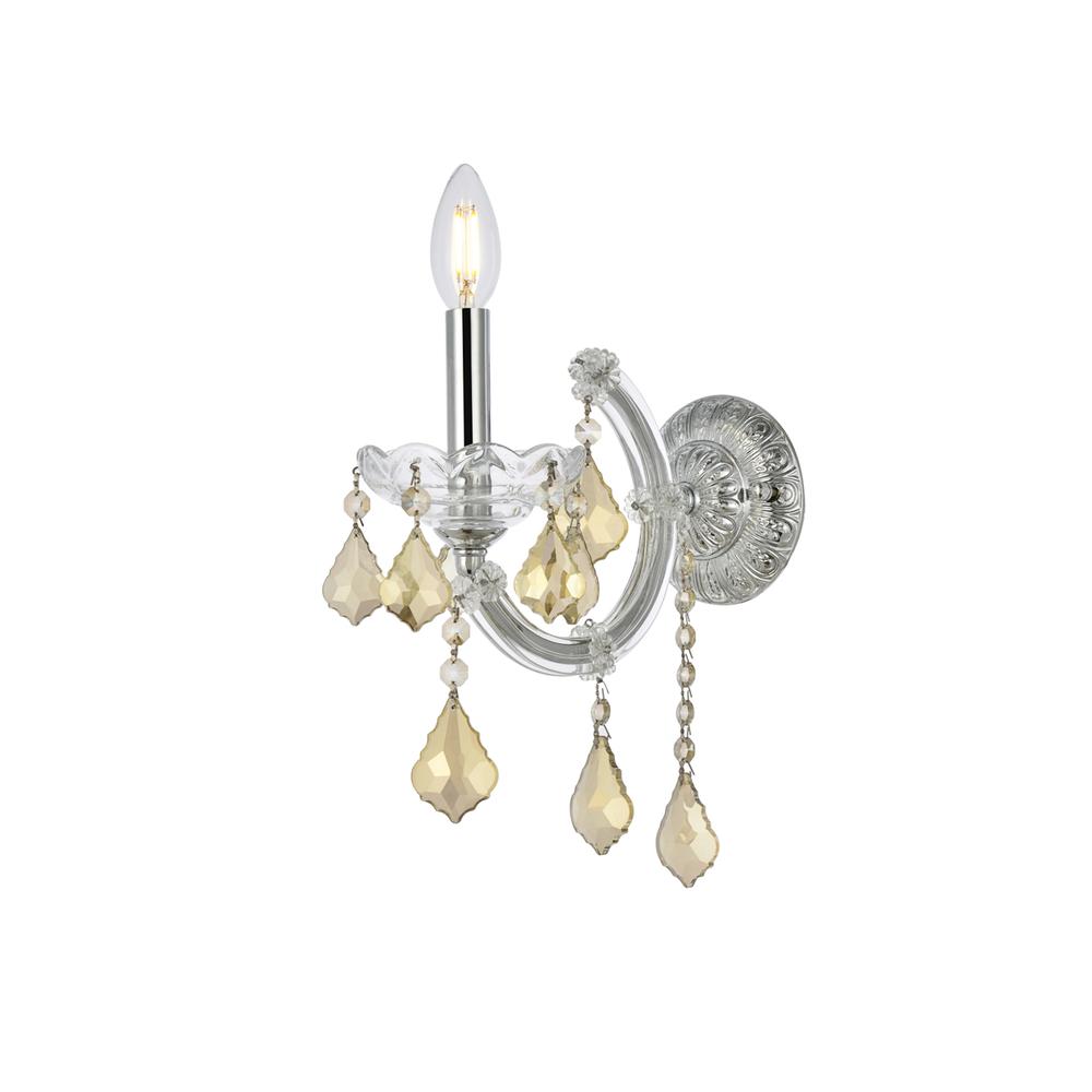 Maria Theresa 1 light Chrome Wall Sconce Golden Teak (Smoky) Royal Cut Crystal. Picture 1
