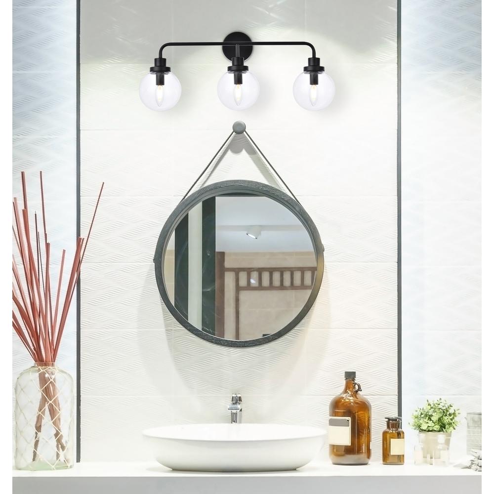 Hanson 3 lights bath sconce in black with clear shade. Picture 6