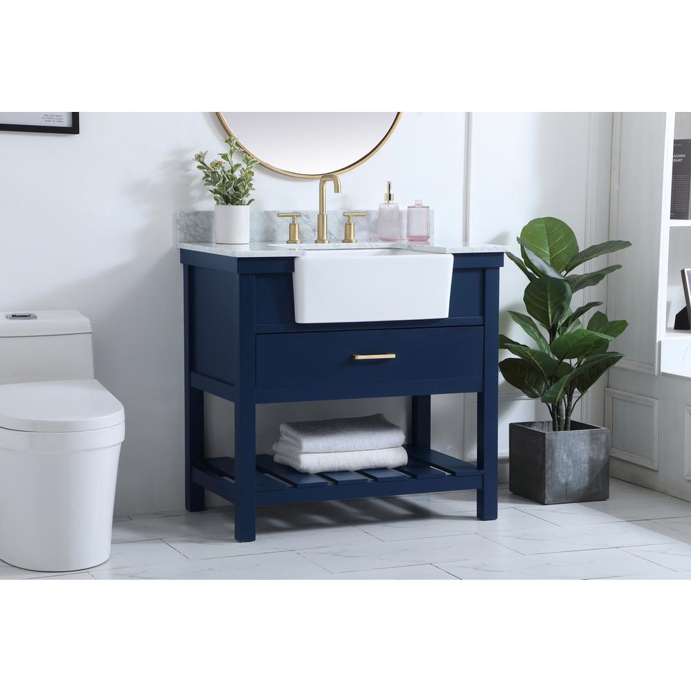 36 inch Single bathroom vanity in blue with backsplash. Picture 2