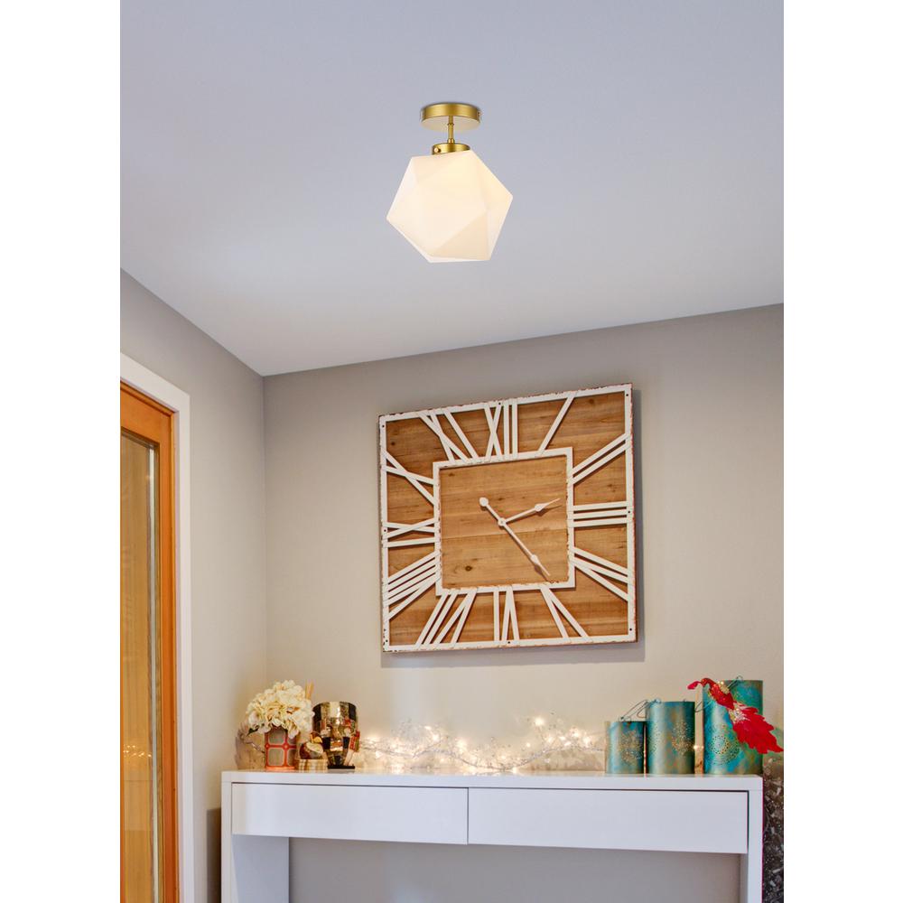 Lawrence 1 light brass and white glass flush mount. Picture 7