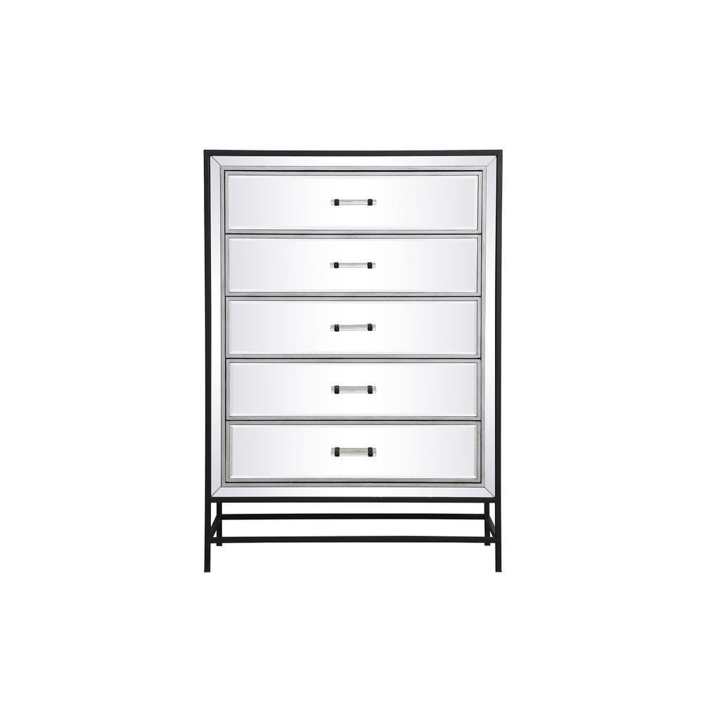 34 inch mirrored 5 drawers chest in black. Picture 1