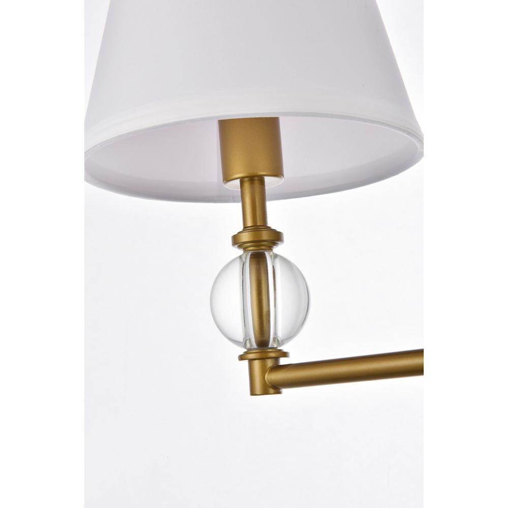 Bethany 3 lights bath sconce in brass with white fabric shade. Picture 4