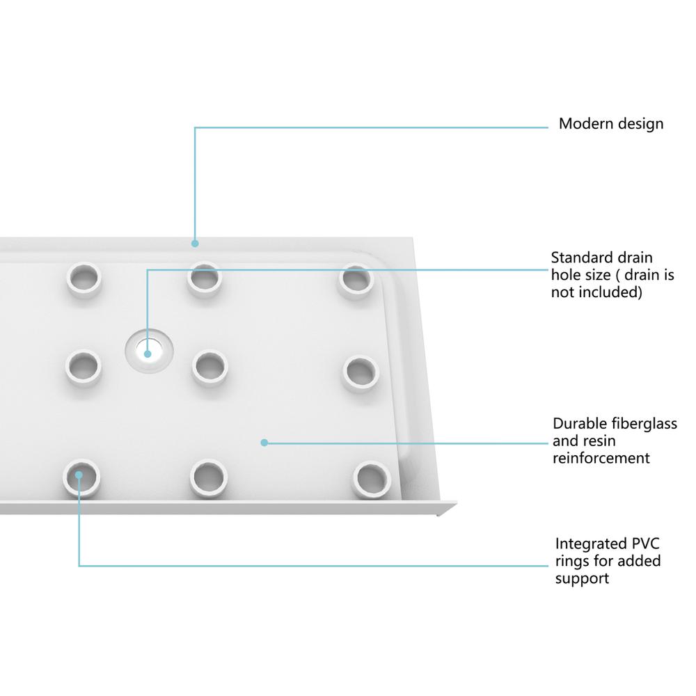 48x32 inch Single threshold shower tray center drain in glossy white. Picture 8