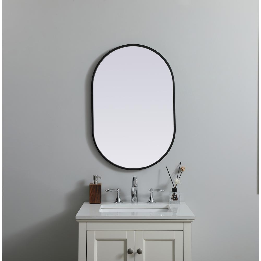 Metal Frame Oval Mirror 20x30 Inch in Black. Picture 11