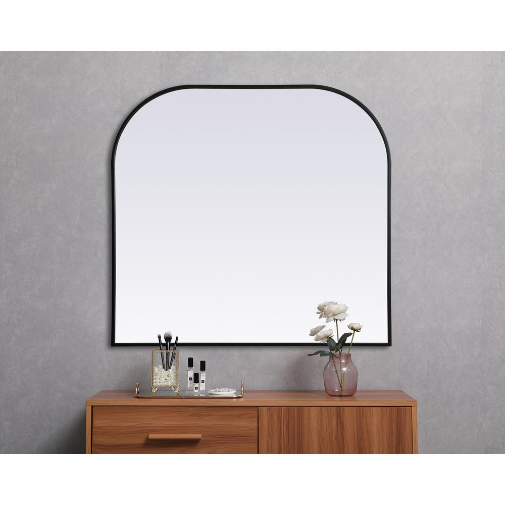Metal Frame Arch Mirror 40x38 Inch in Black. Picture 3