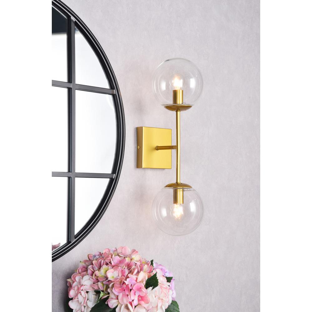 Neri 2 lights brass and clear glass wall sconce. Picture 9