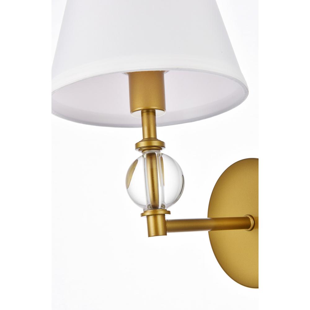 Bethany 1 light bath sconce in brass with white fabric shade. Picture 4