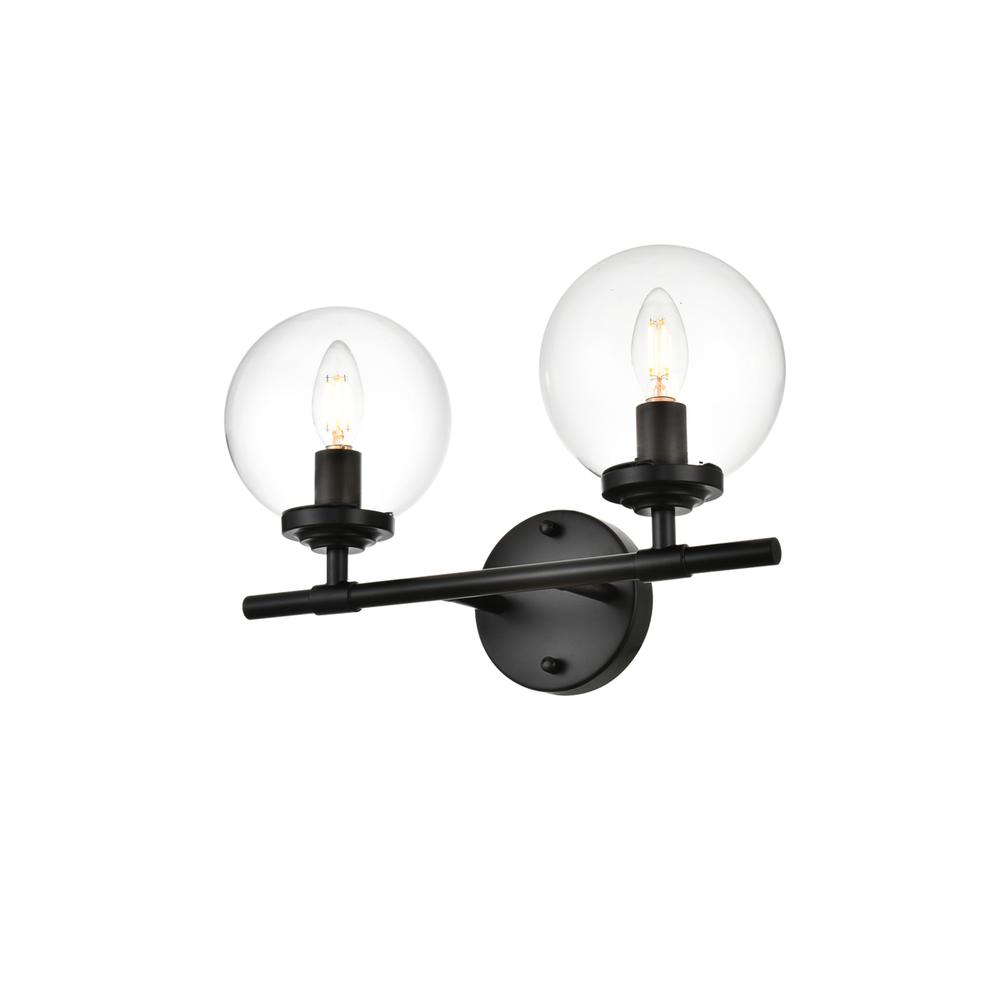 Ingrid 2 light Black and Clear Bath Sconce. Picture 2