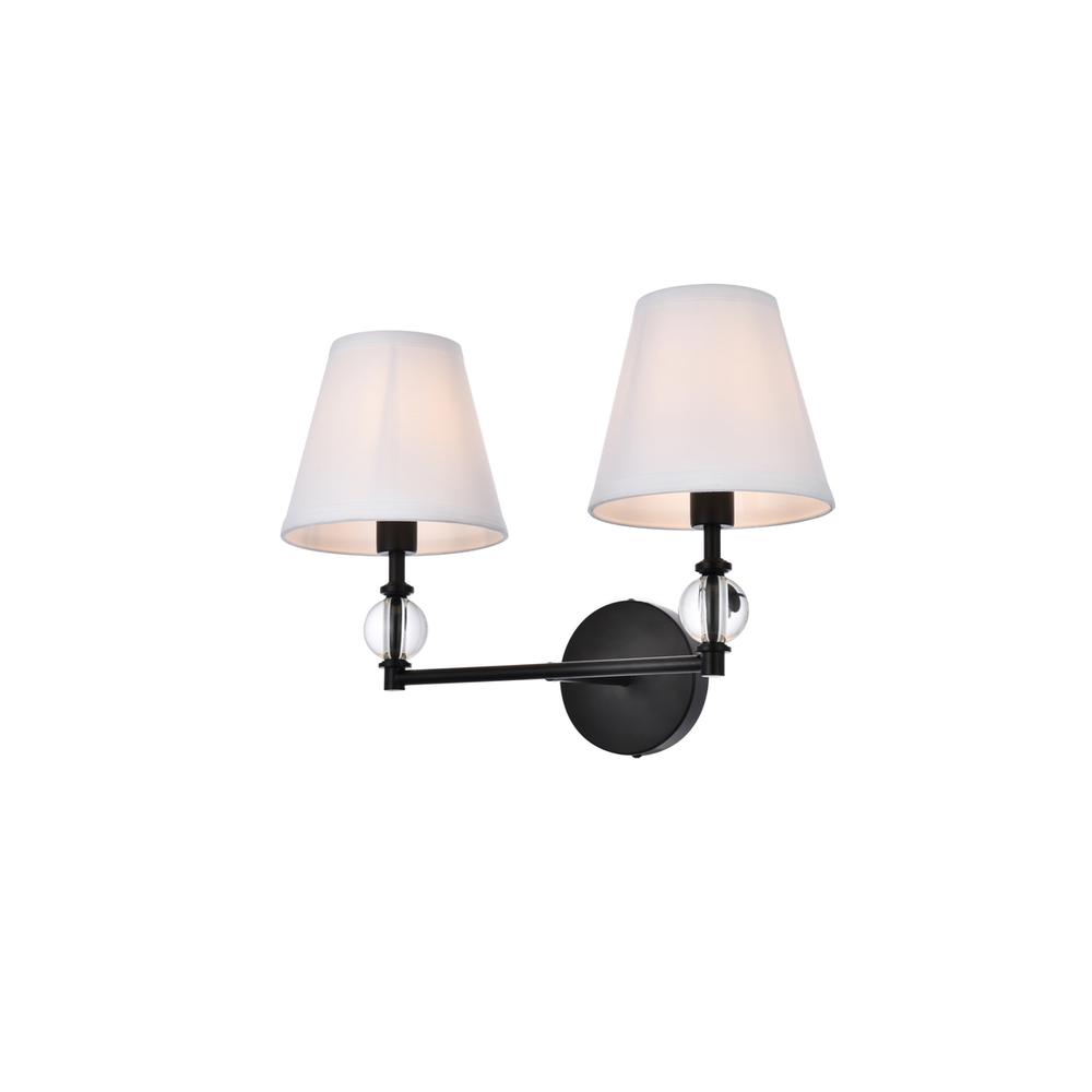 Bethany 2 lights bath sconce in black with white fabric shade. Picture 2