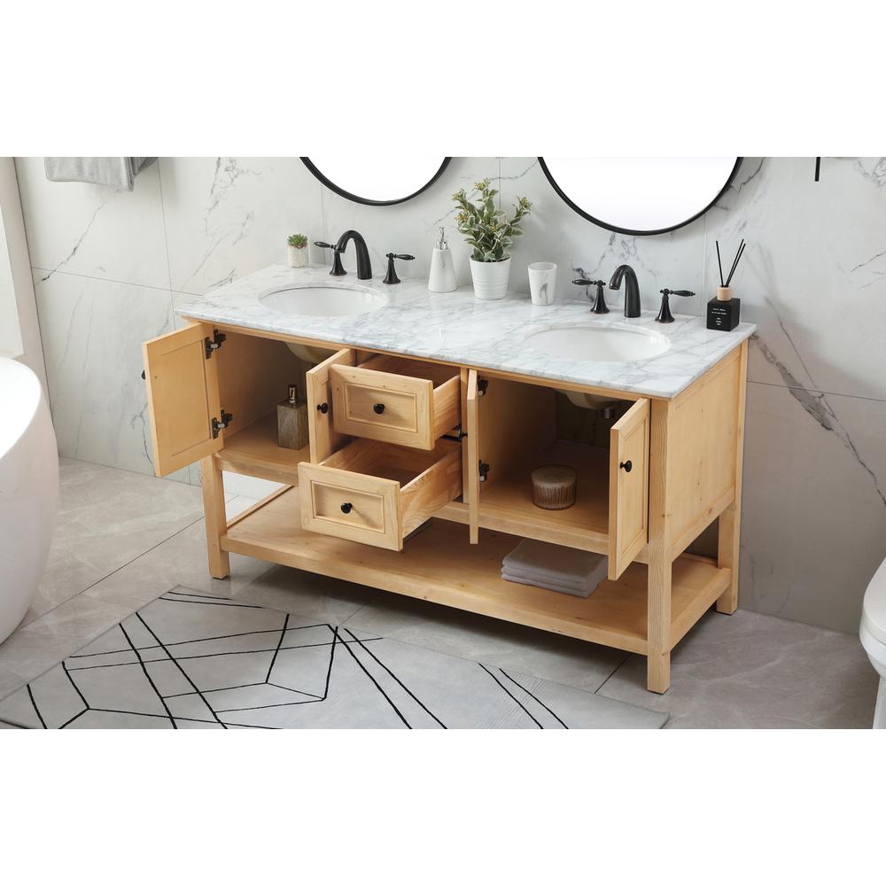 60 inch double bathroom vanity in natural wood. Picture 3