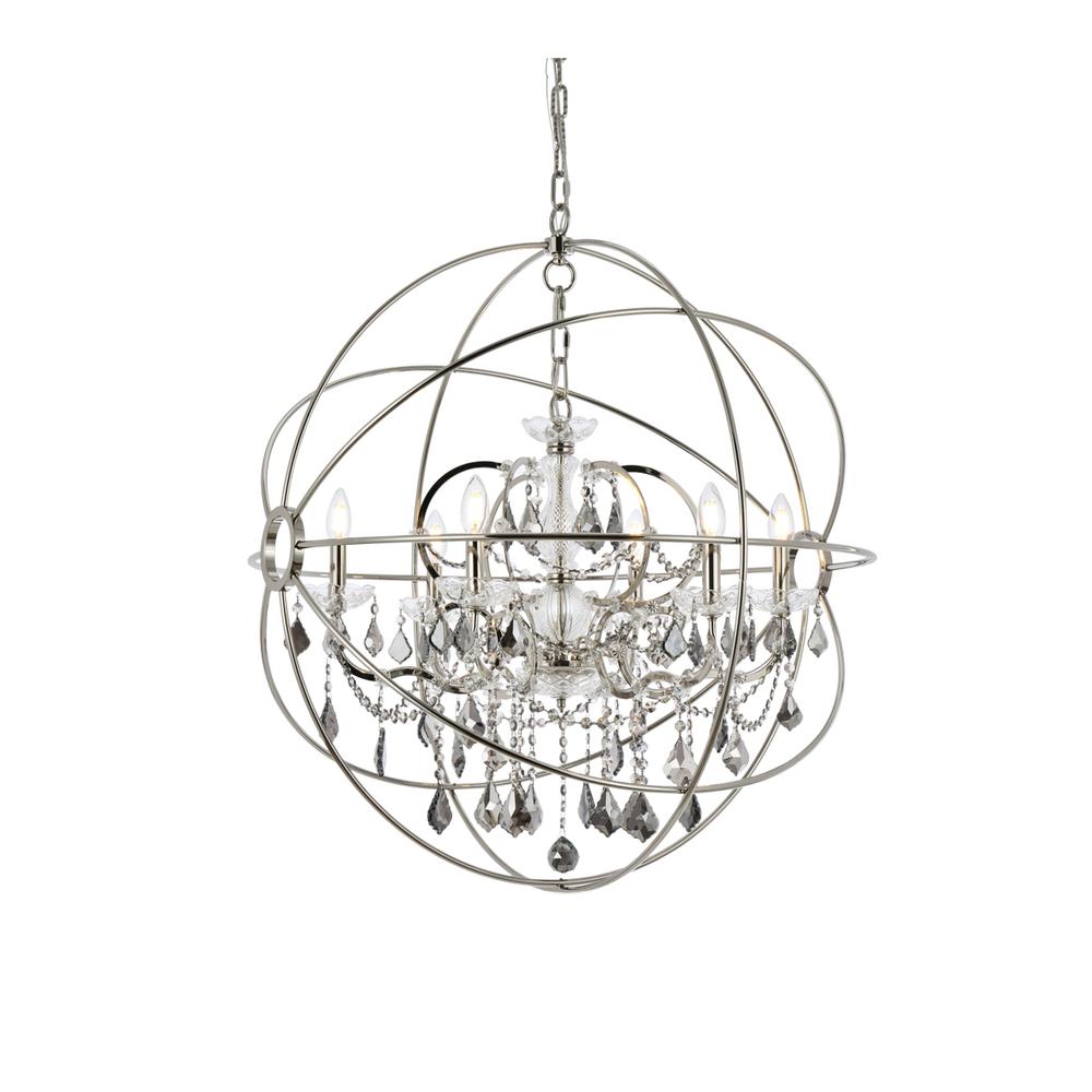 Geneva 6 light polished nickel Chandelier Silver Shade (Grey) Royal Cut crystal. Picture 2