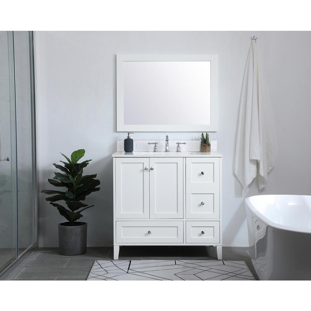 36 inch Single Bathroom Vanity in White with Backsplash. Picture 7