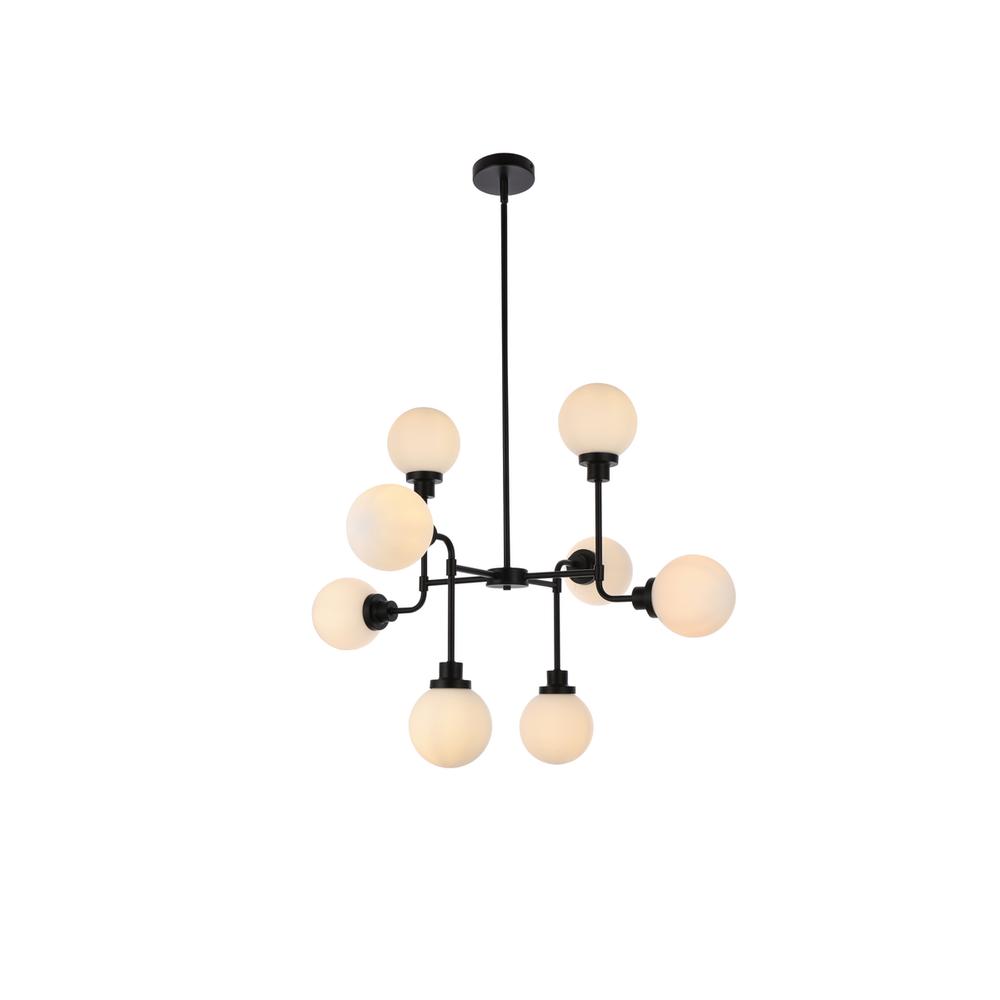 Hanson 8 lights pendant in black with frosted shade. Picture 1