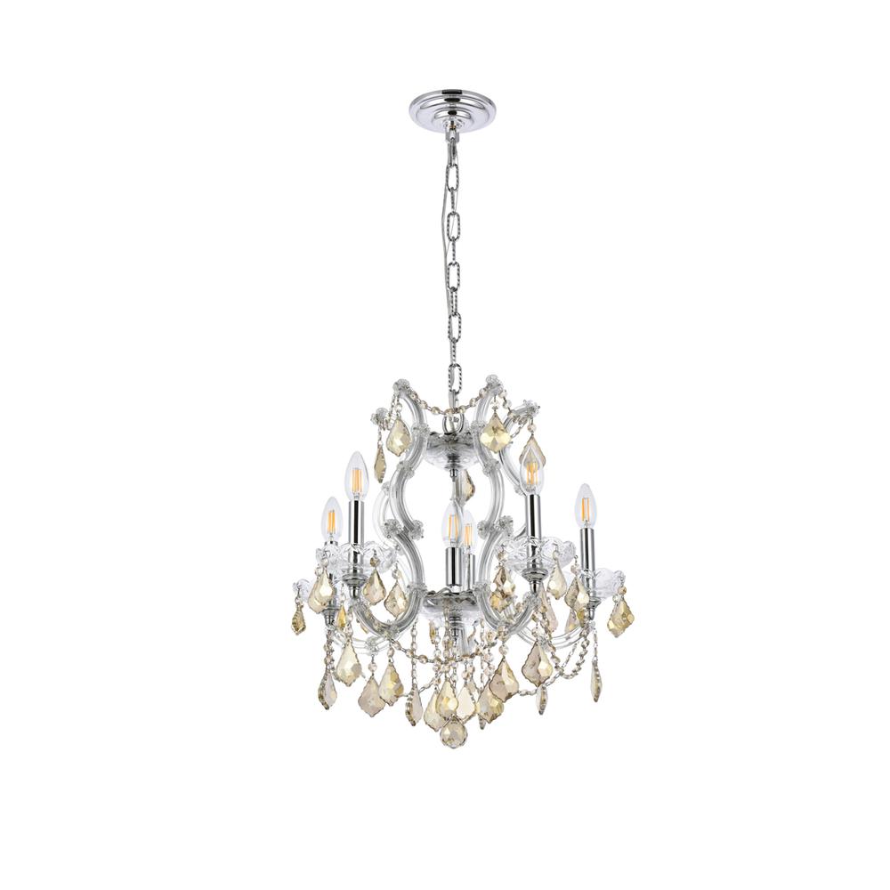 Maria Theresa 6 light Chrome Pendant Golden Teak (Smoky) Royal Cut Crystal. Picture 6