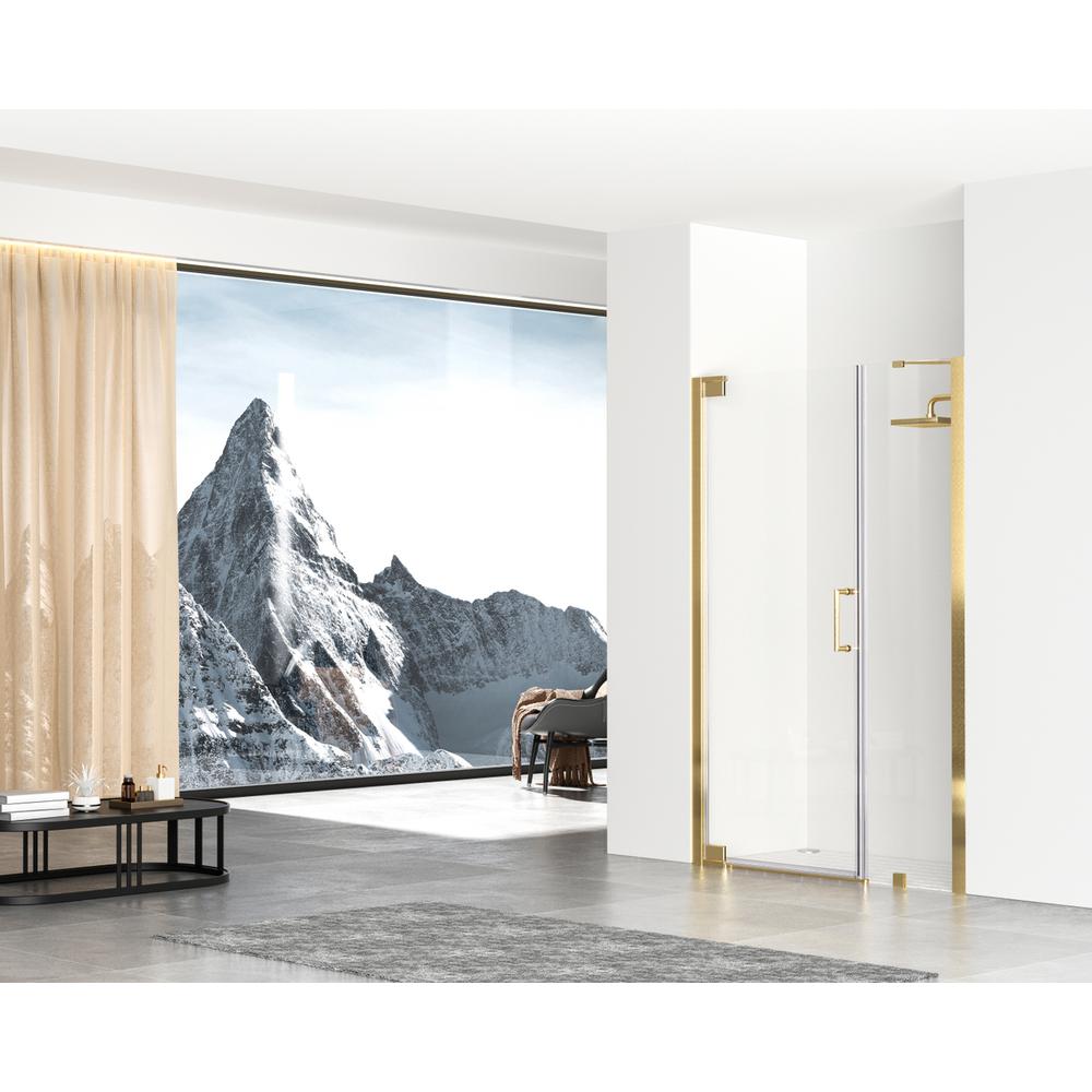 Semi-frameless hinged shower door 48 x 72 Brushed Gold. Picture 3
