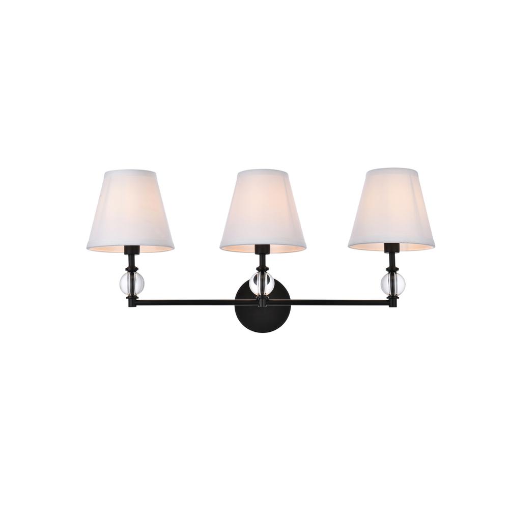 Bethany 3 lights bath sconce in black with white fabric shade. Picture 1