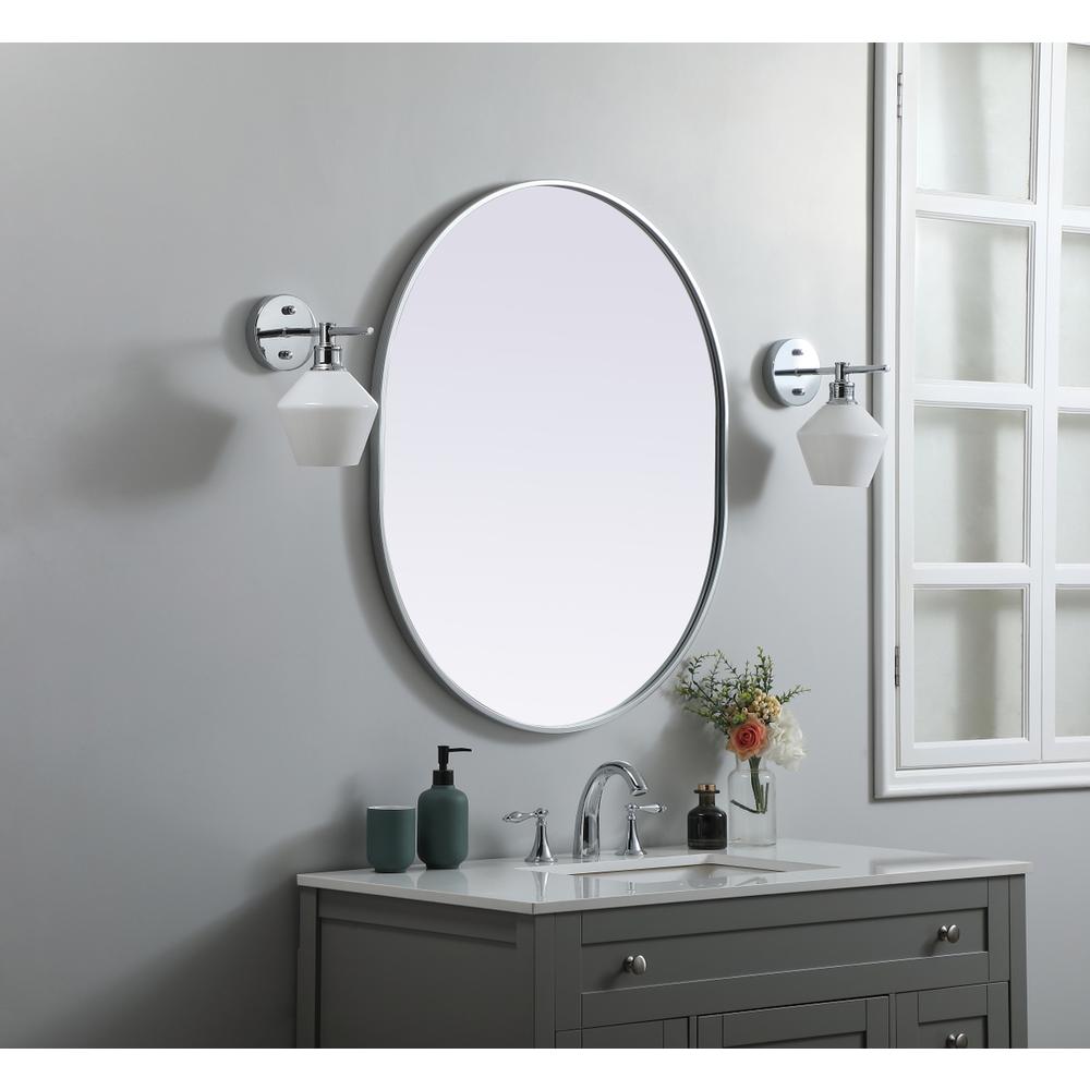Metal Frame Oval Mirror 30x36 Inch in Silver. Picture 2