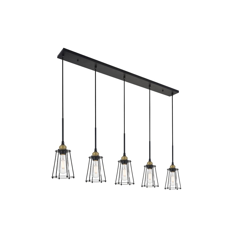 Auspice 5 Light Brass And Black Pendant. Picture 4