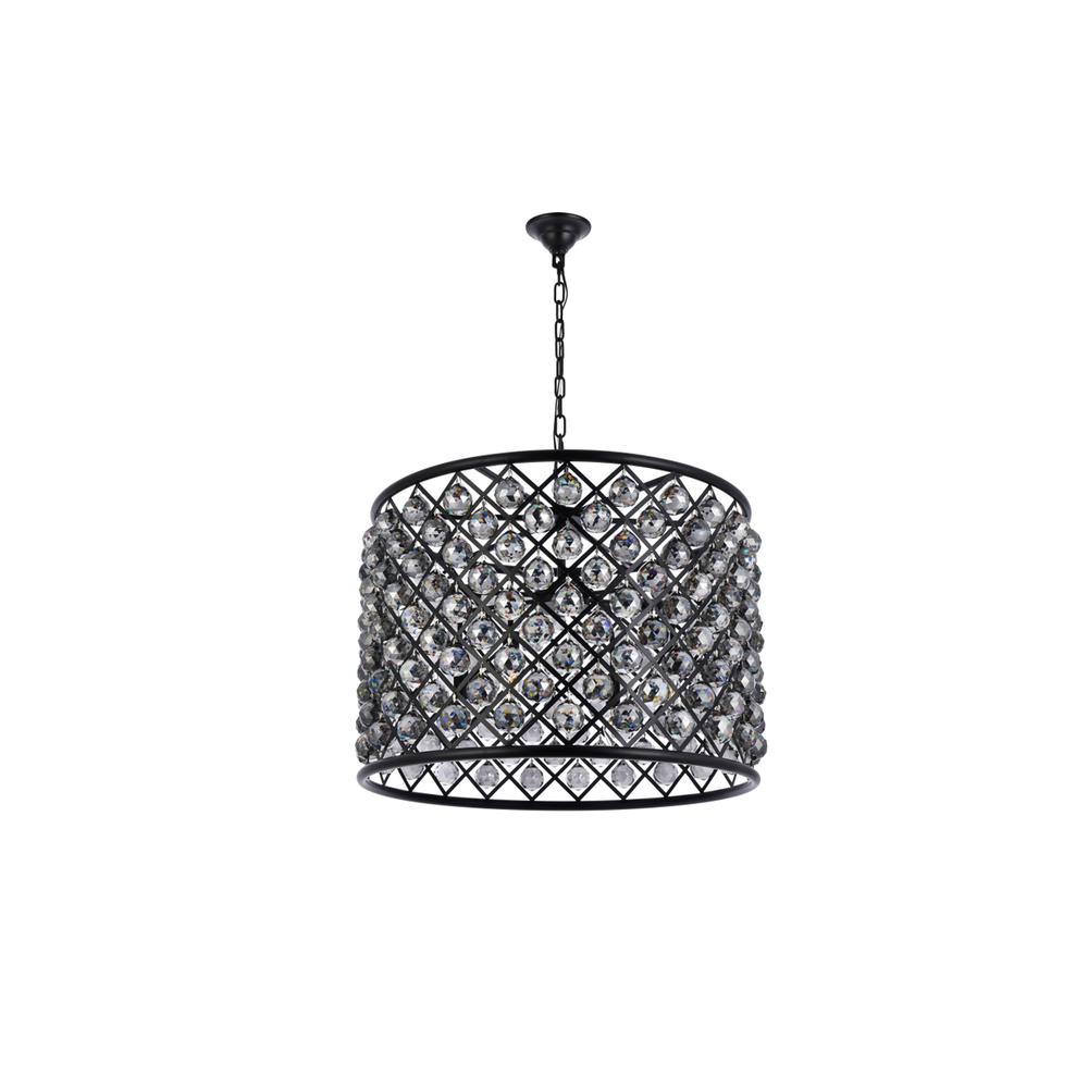 Madison 8 light Matte Black Chandelier Silver Shade (Grey) Royal Cut Crystal. Picture 6