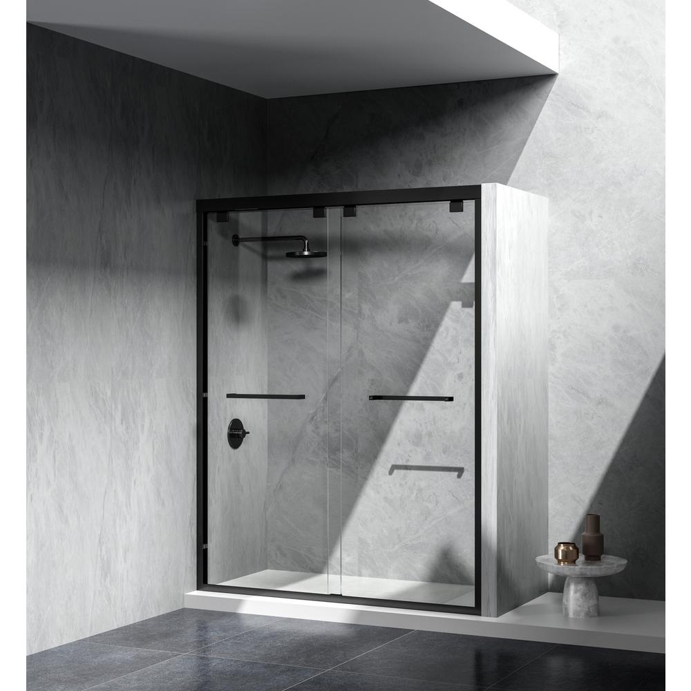 Semi-frameless shower door 60 x 76 Matte Black. Picture 3