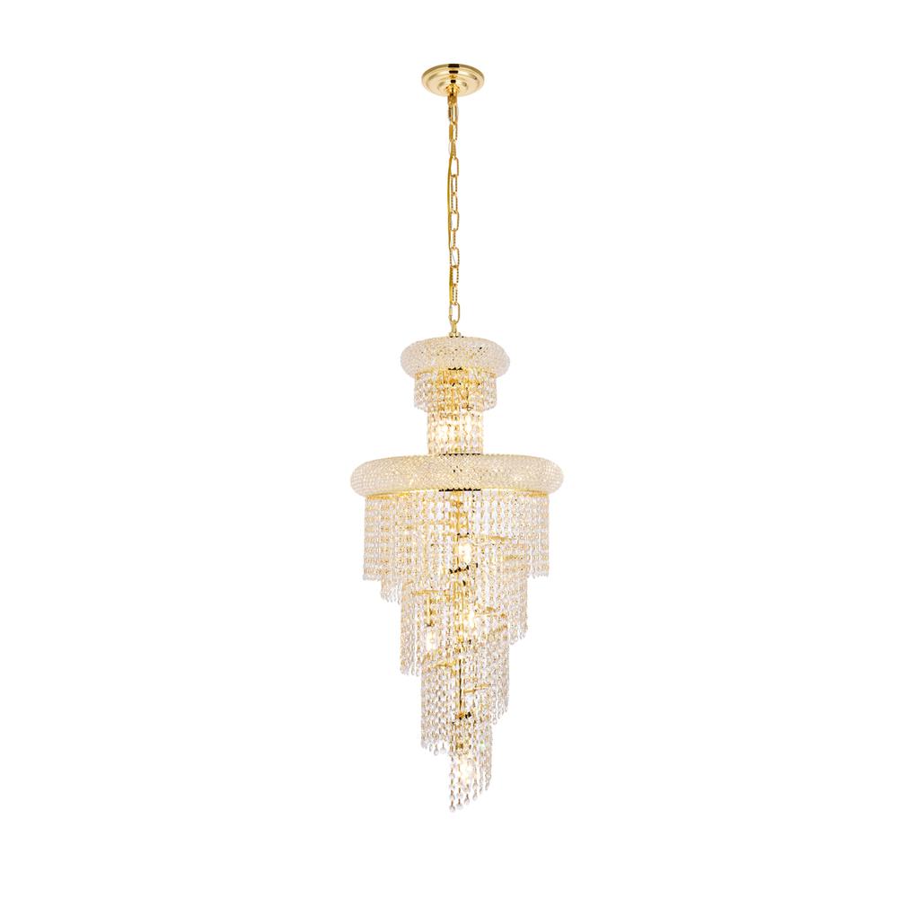 Spiral 10 light Gold Pendant Clear Royal Cut Crystal. Picture 1