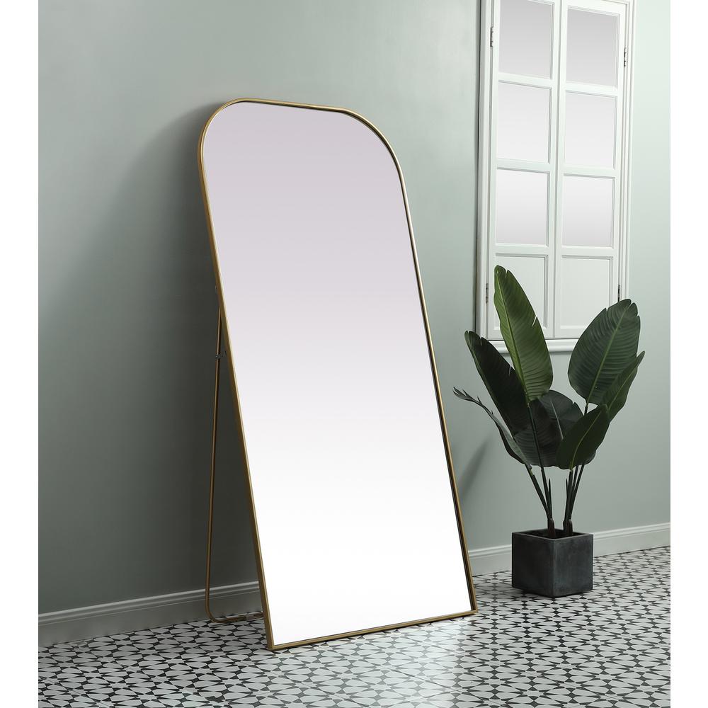 Metal Frame Arch Full Length Mirror 35x72 Inch in Brass. Picture 2