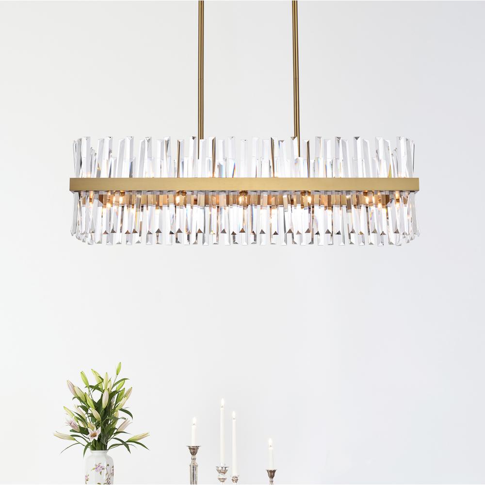 Serephina 42 inch crystal rectangle chandelier light in satin gold. Picture 8