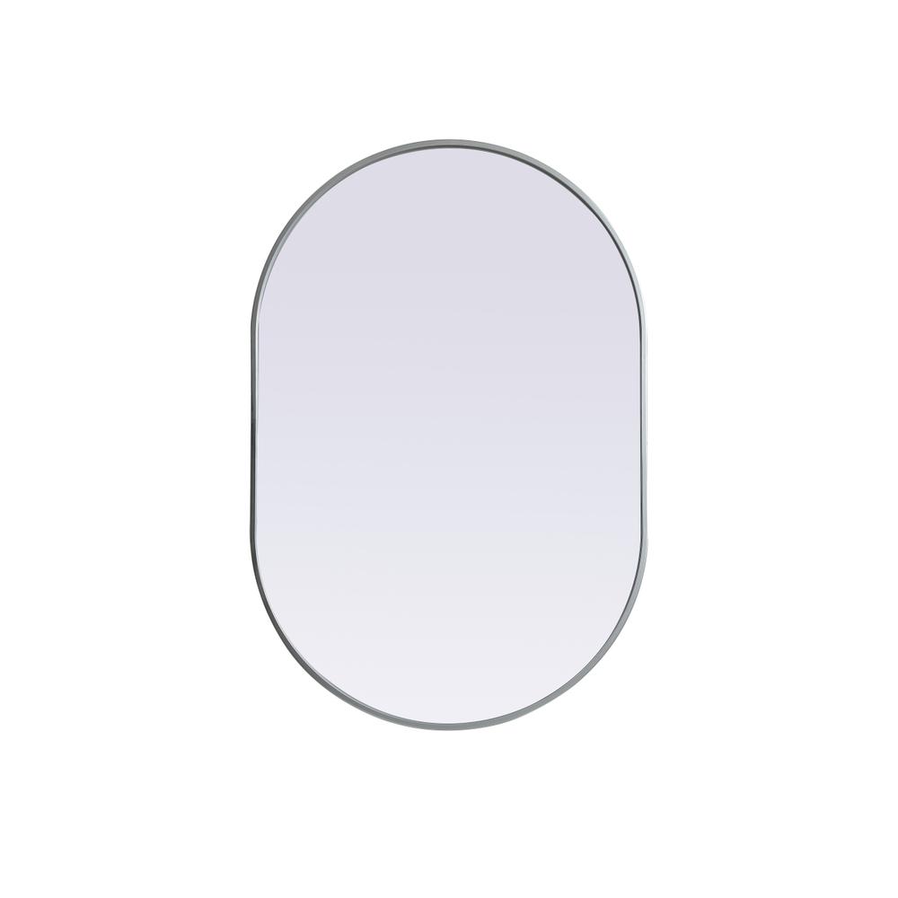 Metal Frame Oval Mirror 27x40 Inch in Silver. Picture 1