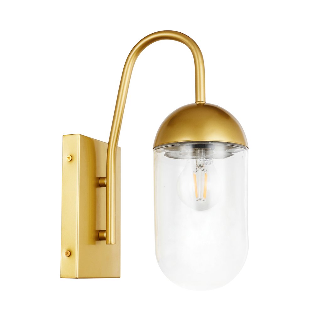 Kace 1 Light Brass And Clear Glass Wall Sconce. Picture 3