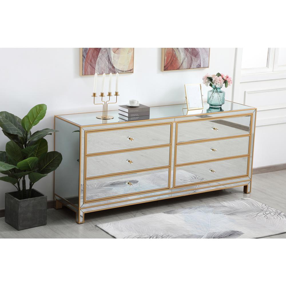 Reflexion 72 in. mirrored six drawer chest in gold. Picture 3