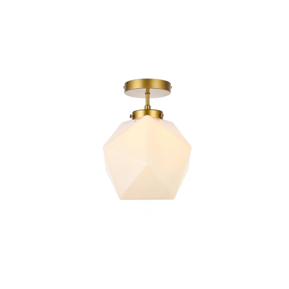 Lawrence 1 light brass and white glass flush mount. Picture 2