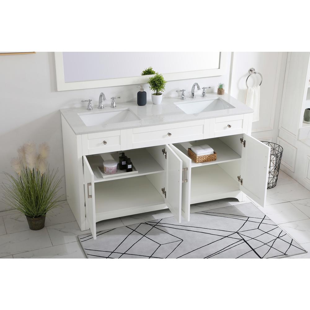 60 inch Double Bathroom Vanity in White. Picture 3