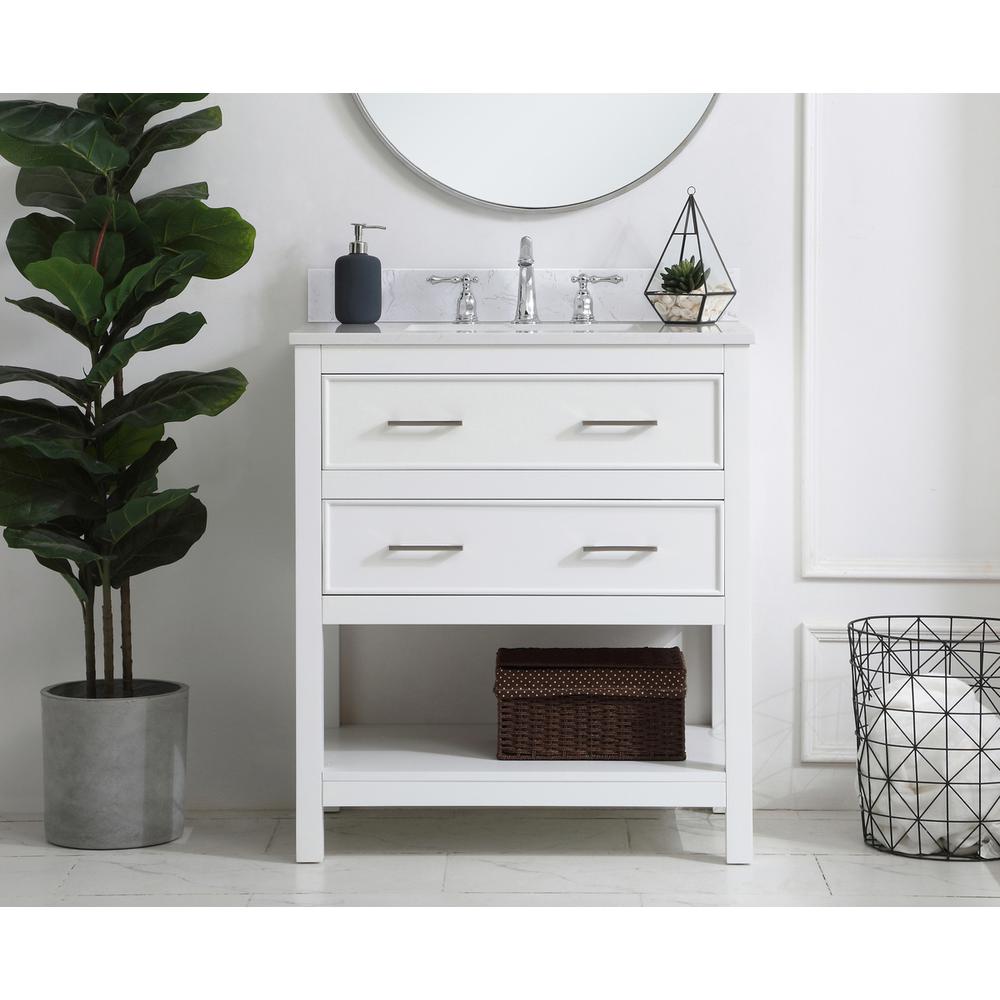 30 inch Single Bathroom Vanity in White with Backsplash. Picture 14