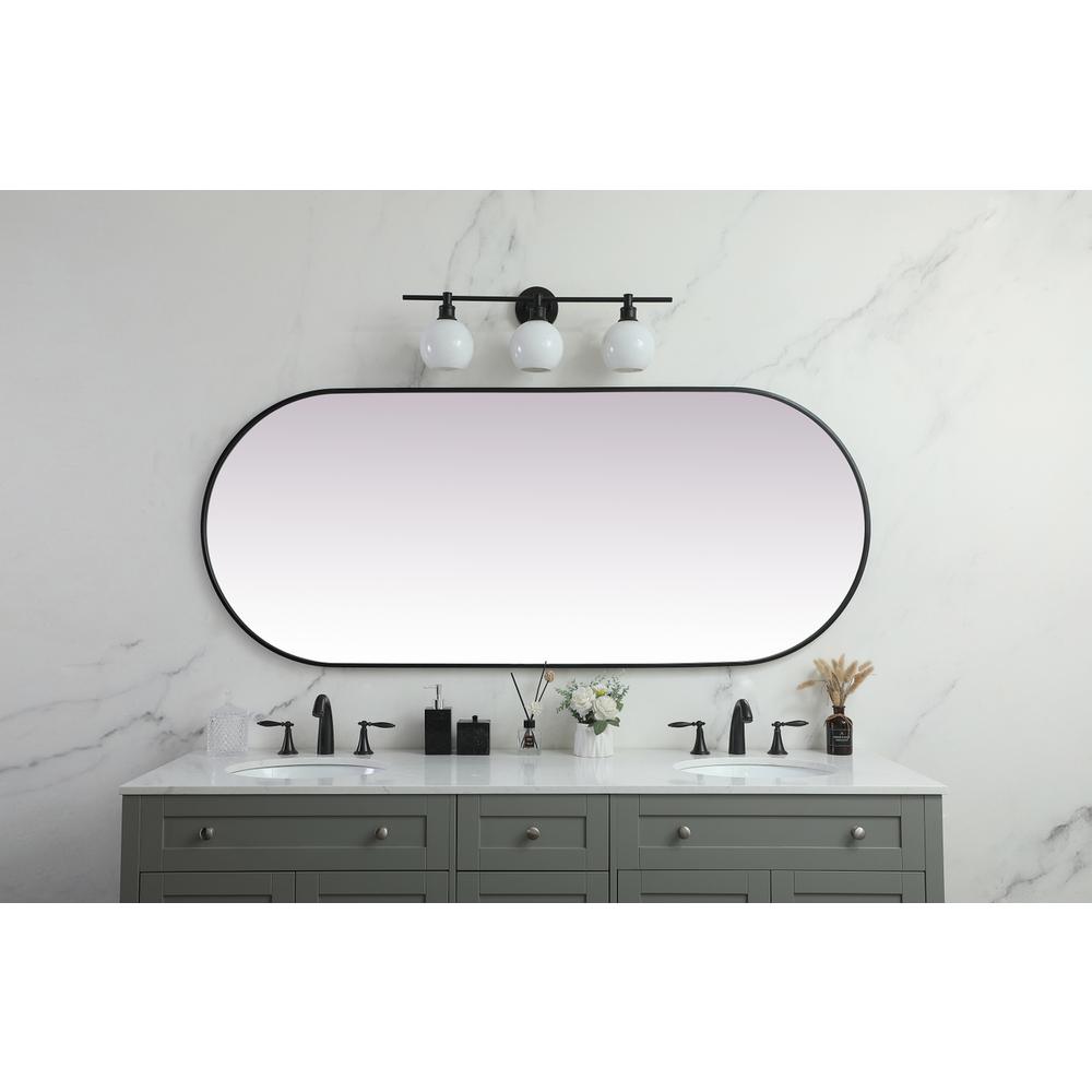 Metal Frame Oval Mirror 30x72 Inch in Black. Picture 3