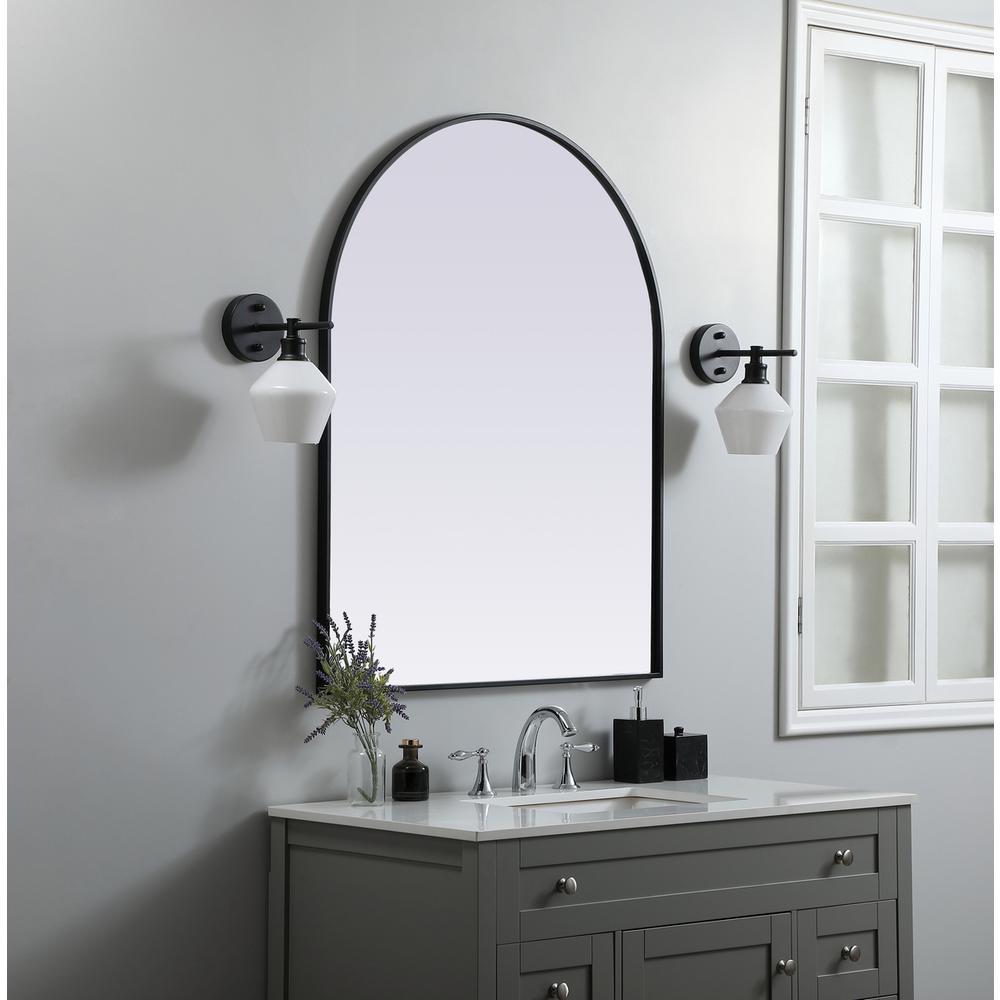 Metal Frame Arch Mirror 33x42 Inch in Black. Picture 2