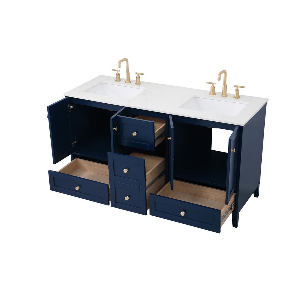 60 inch Double Bathroom Vanity in Blue. Picture 8