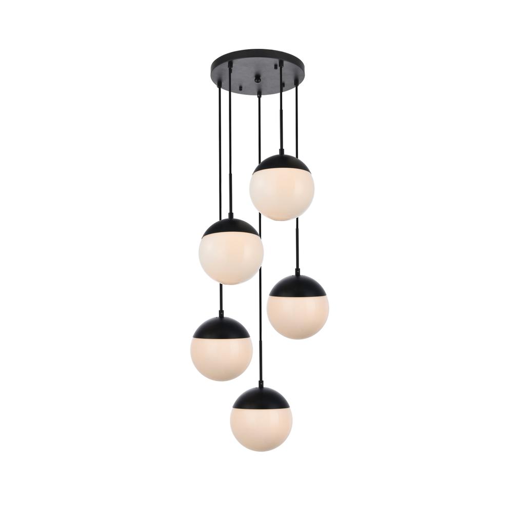 Eclipse 5 Lights Black Pendant With Frosted White Glass. Picture 2