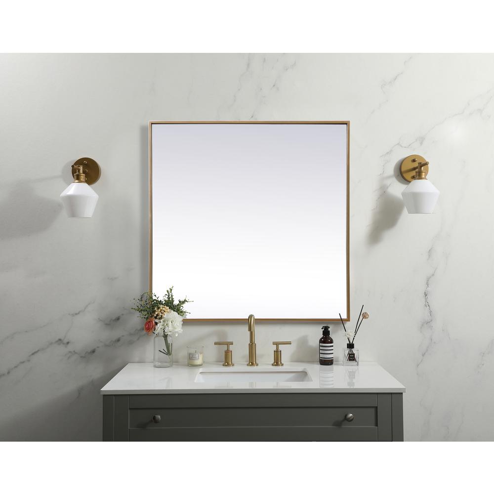 Metal Frame Square Mirror 30 inch in Brass. Picture 9