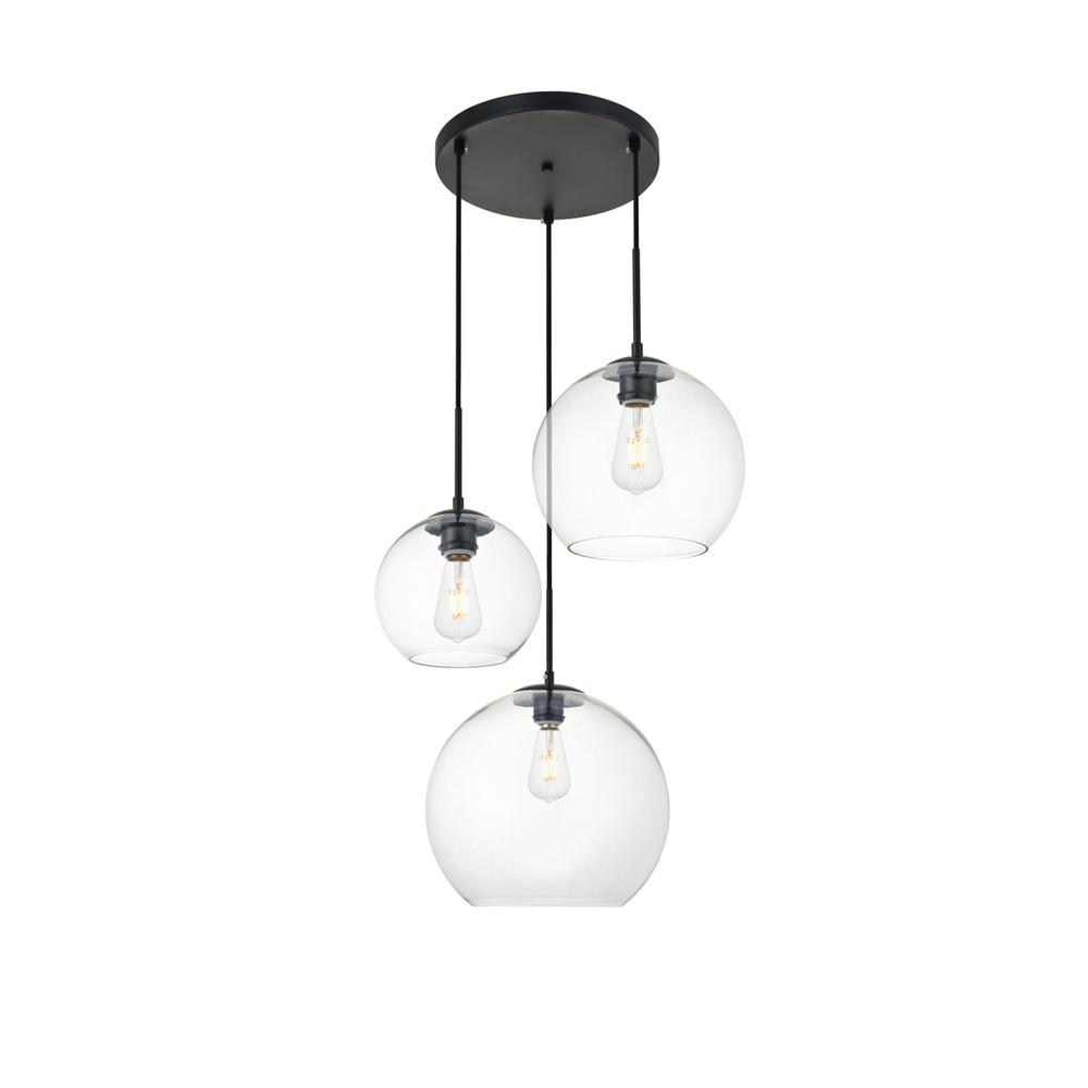 Baxter 3 Lights Black Pendant With Clear Glass. Picture 1
