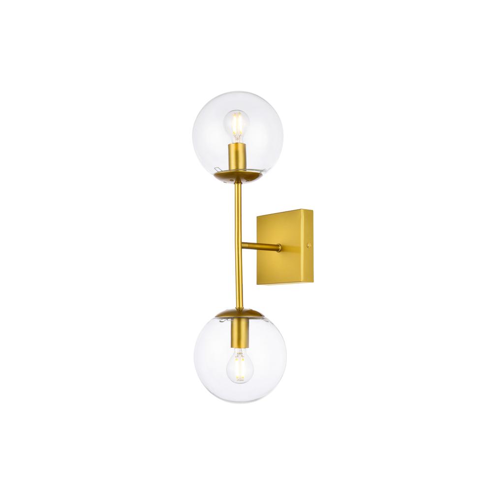 Neri 2 lights brass and clear glass wall sconce. Picture 2