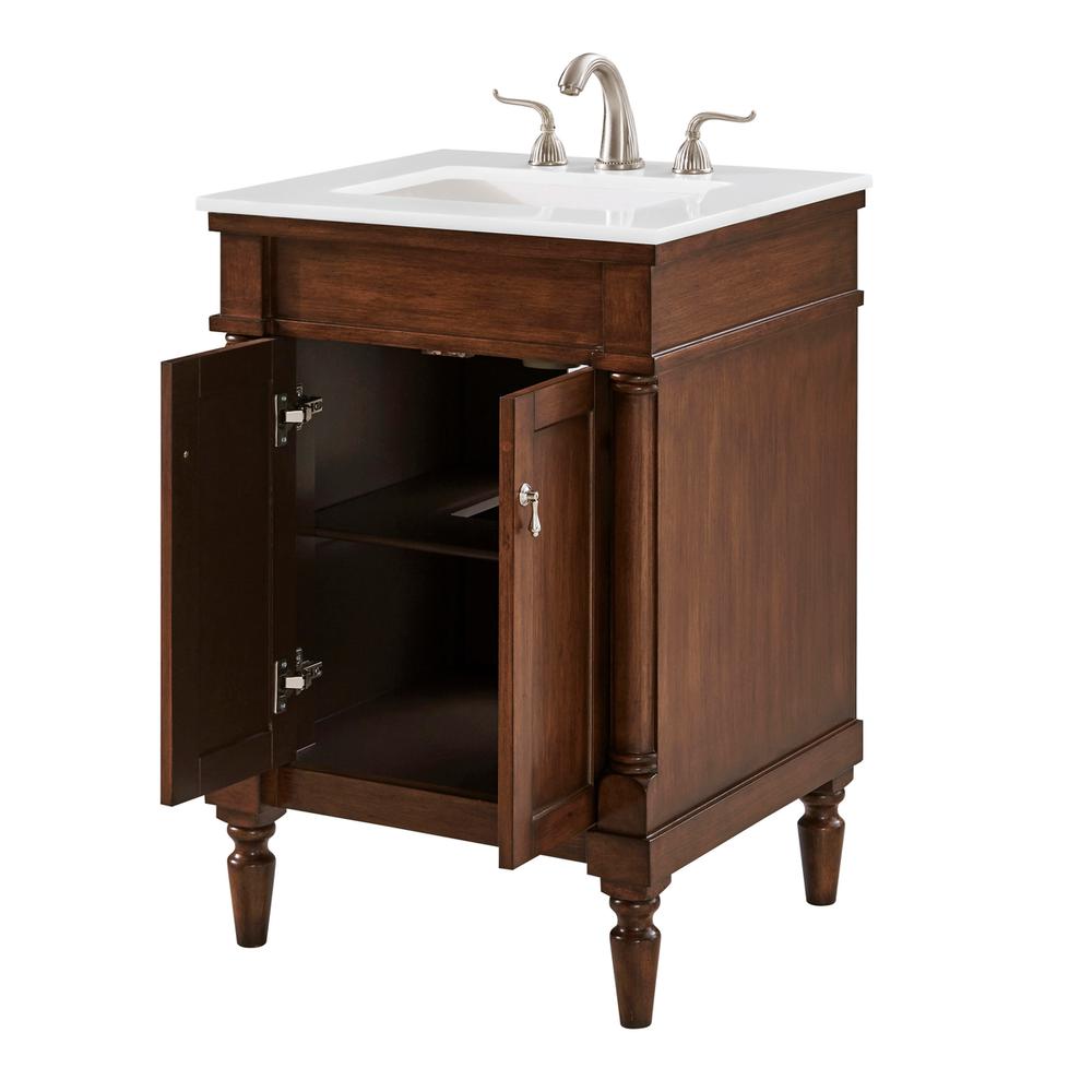 24 inch Single Bathroom vanity in Walnut with ivory white engineered marble. Picture 3