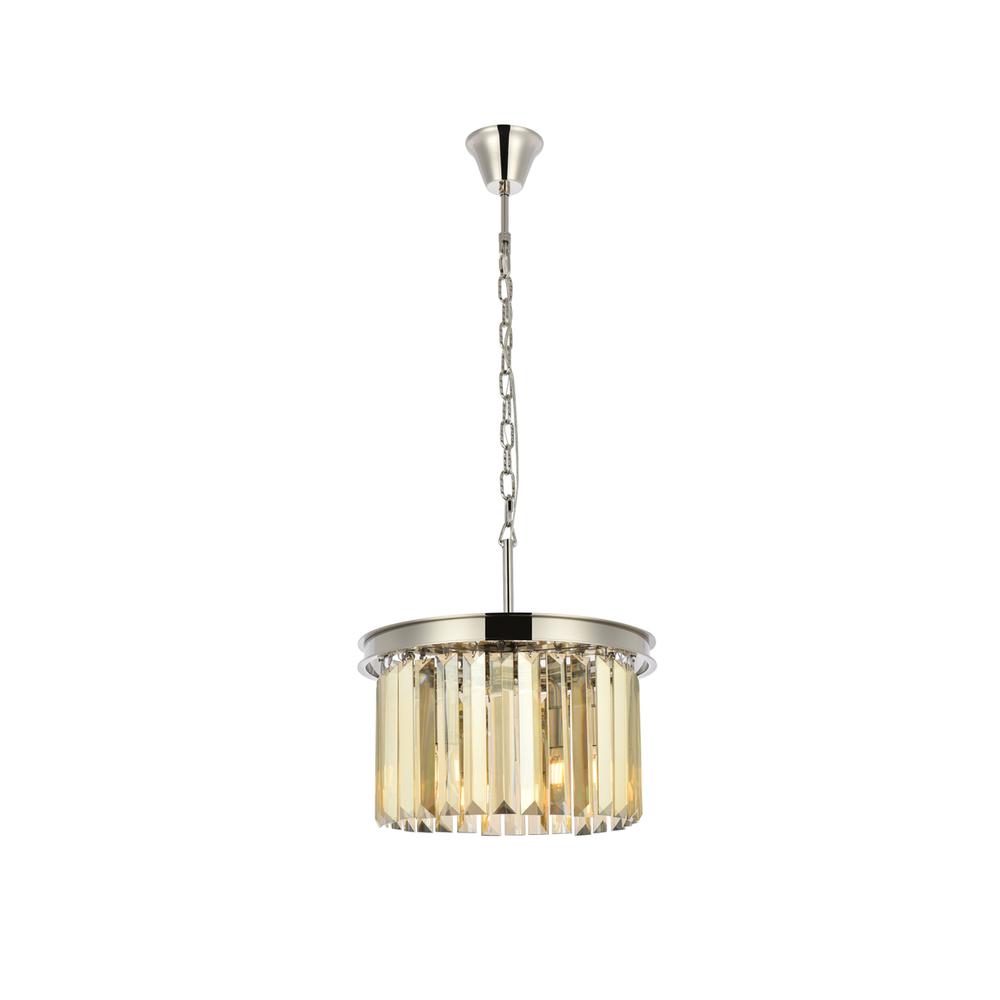 Sydney 3 light polished nickel Pendant Golden Teak (Smoky) Royal Cut Crystal. Picture 1