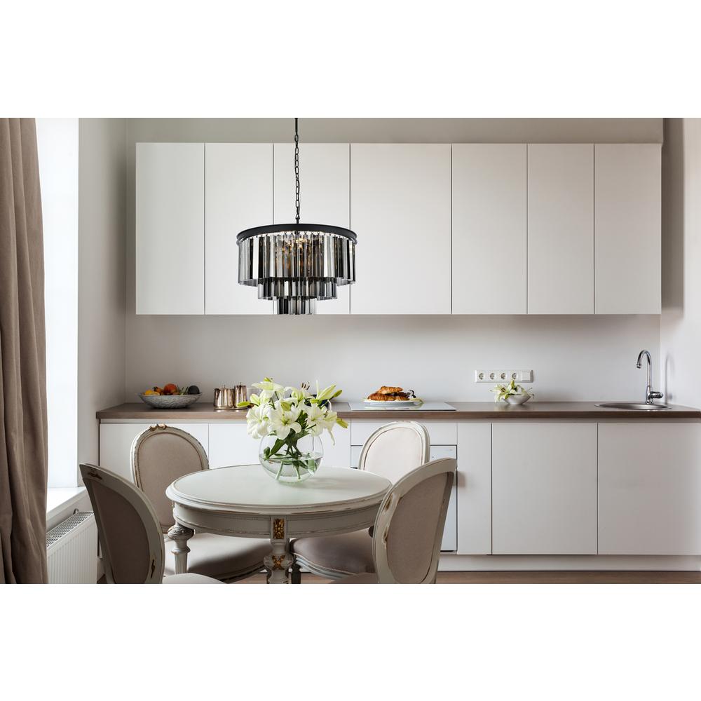 Sydney 9 light Matte Black Chandelier Silver Shade (Grey) Royal Cut Crystal. Picture 7