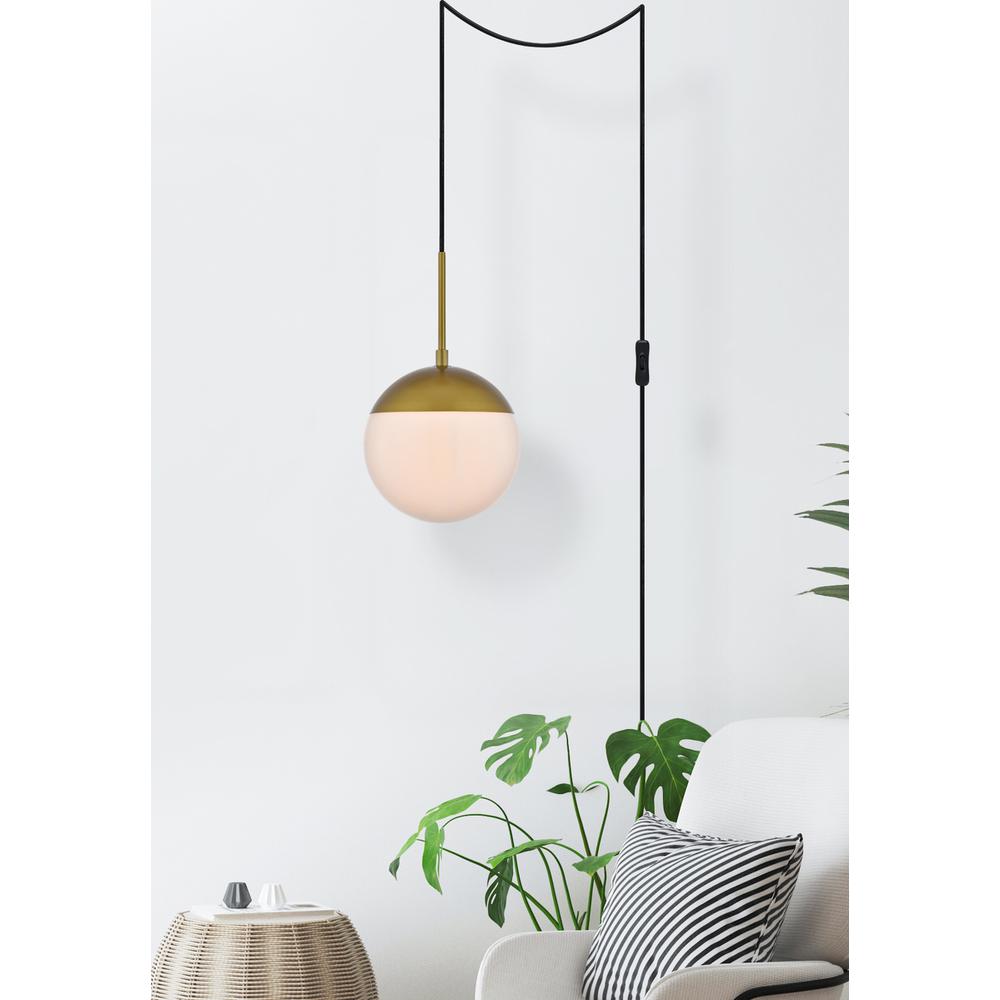 Eclipse 1 Light Brass plug in pendant With Frosted White Glass. Picture 5