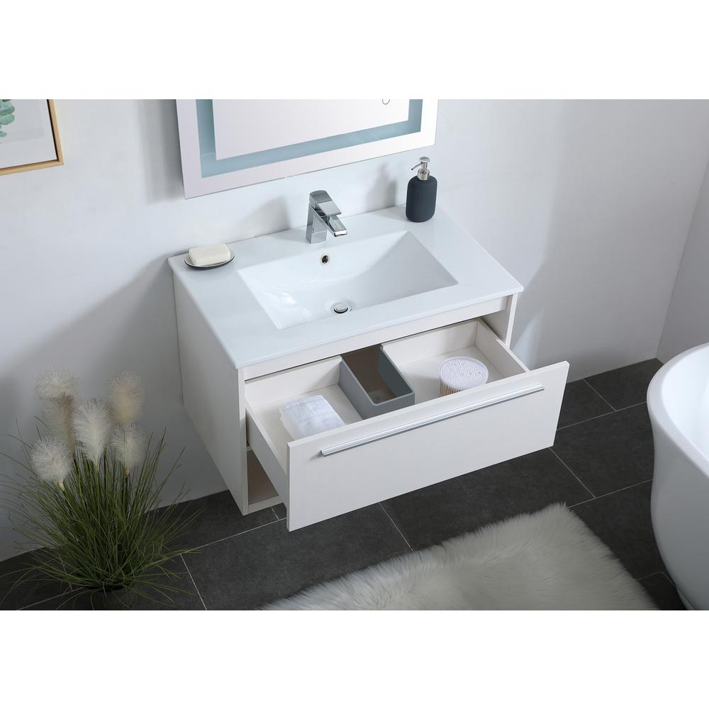 30 inch  Single Bathroom Floating Vanity in White. Picture 3