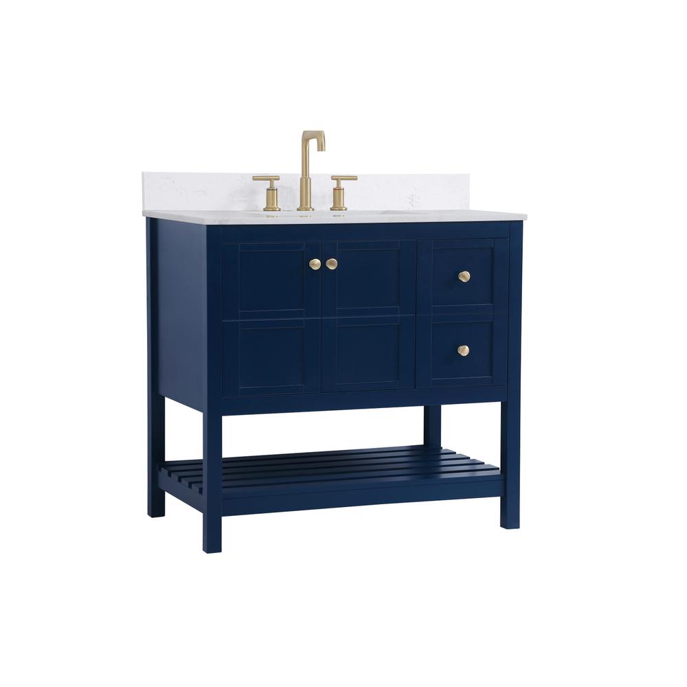 36 inch Single Bathroom Vanity in Blue with Backsplash. Picture 7